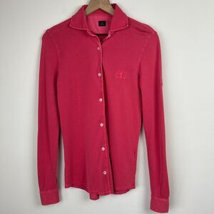 Rolex Shirt Womens Small Pink Coral Polo Pique Long Sleeve Button Up Top Ladies